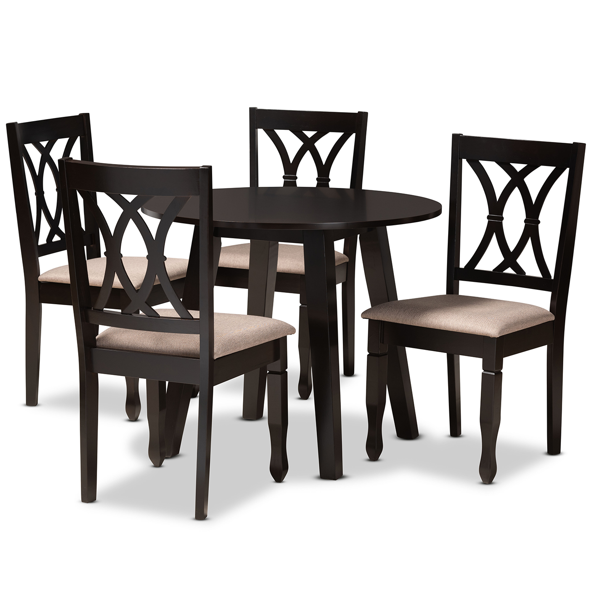 Baxton Studio Millie Modern and Contemporary Sand Fabric Upholstered and Dark Brown Finished Wood 5-Piece Dining Set